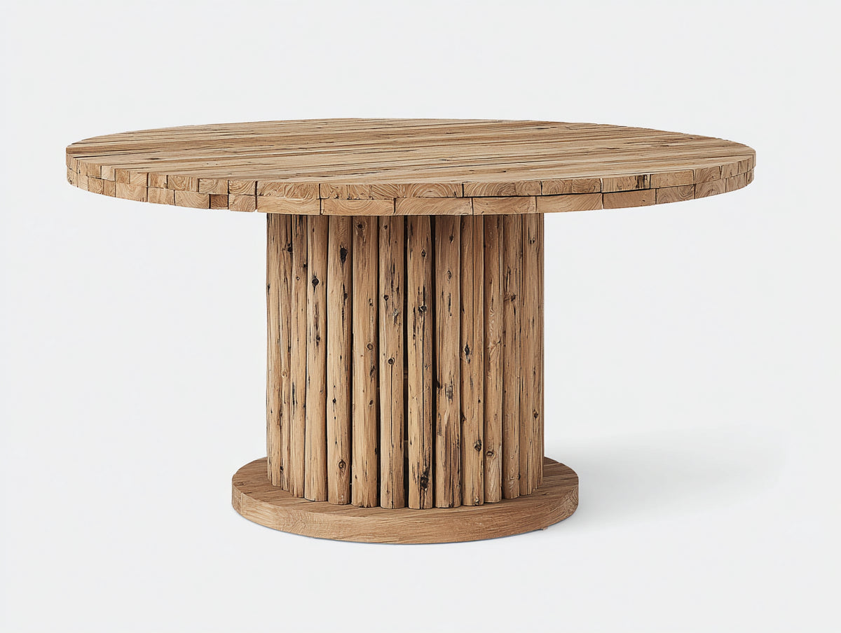 Mesas de jardín mesa redonda madera maciza 120x120x75 cm - Marrón natural - Estilo rústico cilíndrico