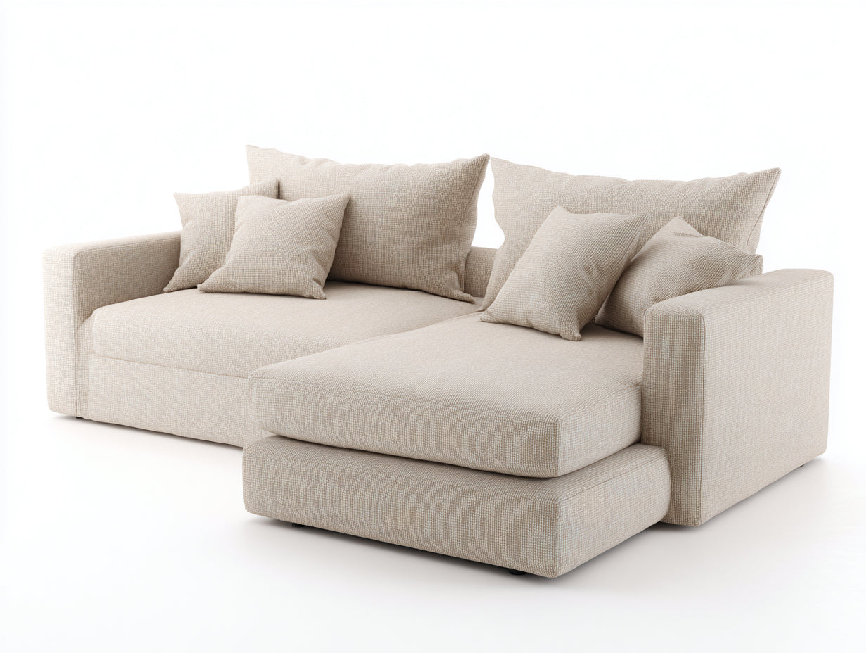 Sofá de esquina chaise longue tapizado en tela beige diseño moderno 250x150x85 cm - estilo minimalista para salón
