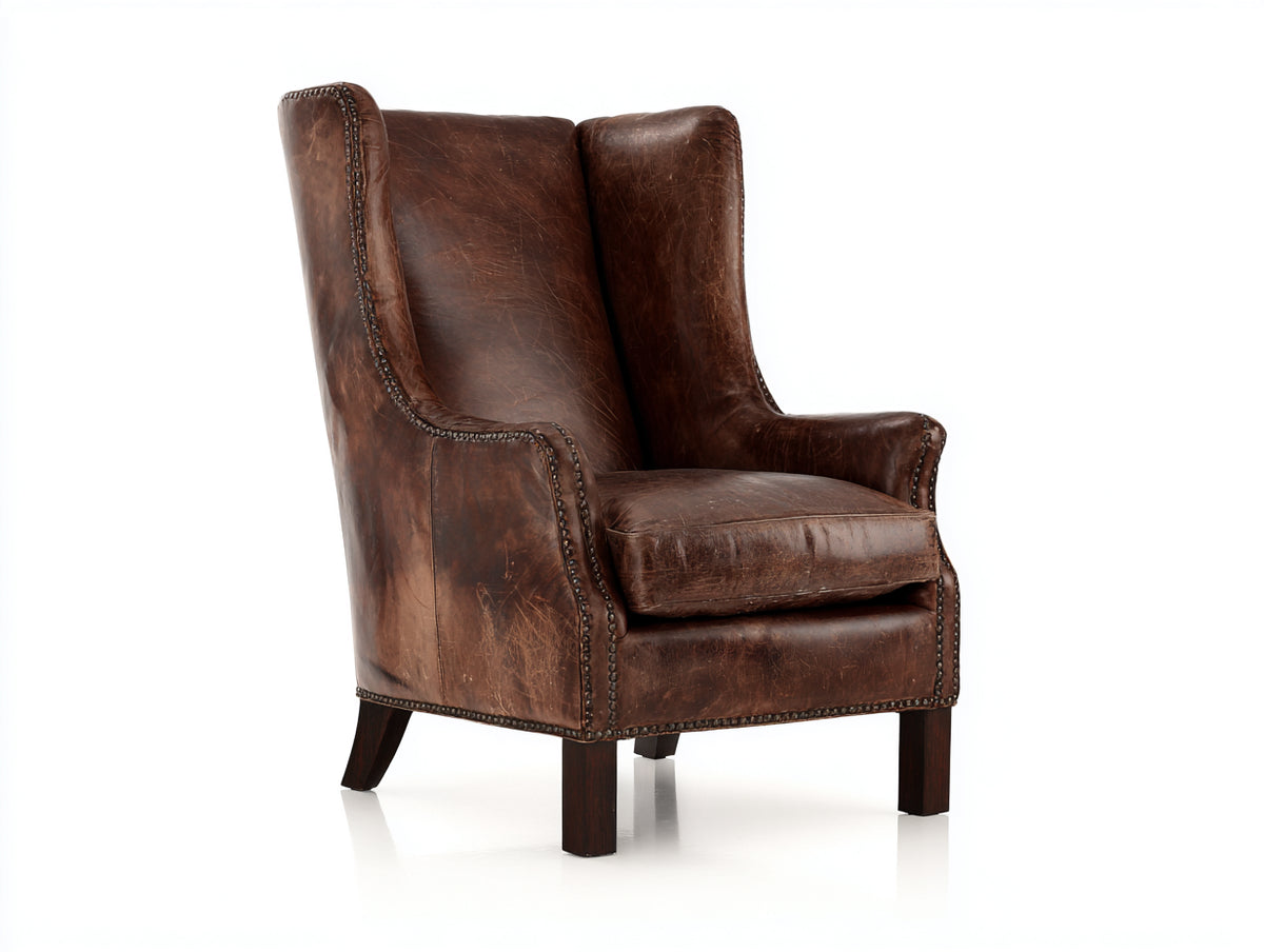 Sillones - sillón individual de cuero envejecido marrón 80x85x110 cm estilo clásico orejero
