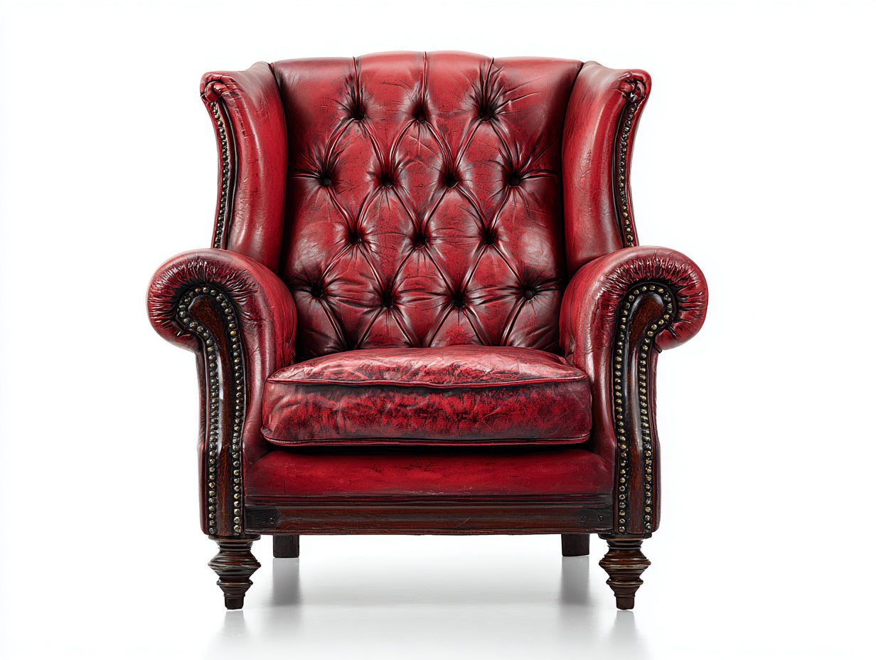 Sillones sillón orejero de cuero rojo estilo clásico capitoné con tachuelas 85x90x110 cm diseño elegante interior