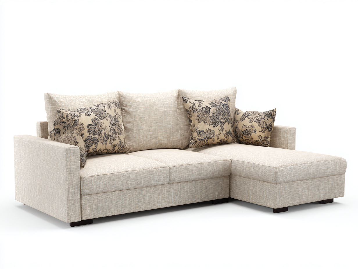 Sofá de esquina tapizado en tela beige diseño moderno modular 260x160x85 cm - estilo contemporáneo para salón
