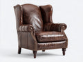 Sillones sillón orejero de cuero marrón envejecido estilo clásico capitoné con tachuelas diseño elegante interior 85x90x110 cm