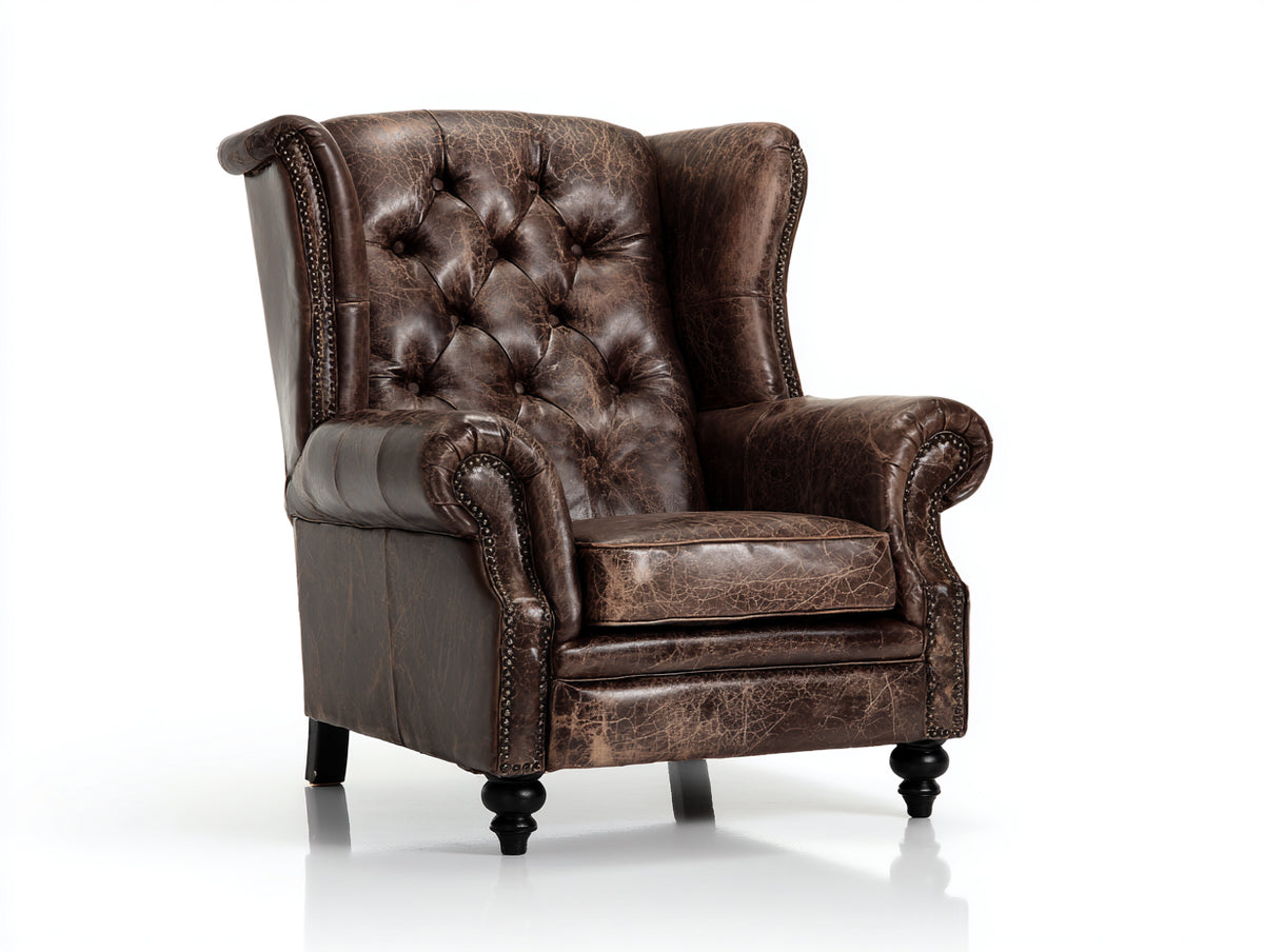 Sillones sillón de cuero estilo vintage capitoné marrón 85x85x105 cm diseño clásico elegante