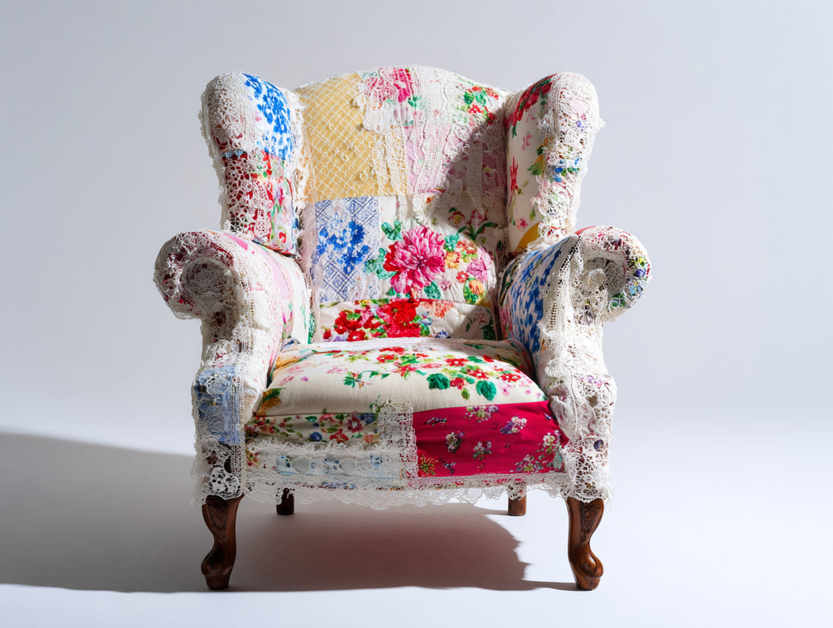 Sillones sillón tapizado estilo vintage floral multicolor diseño patchwork 85x80x105 cm