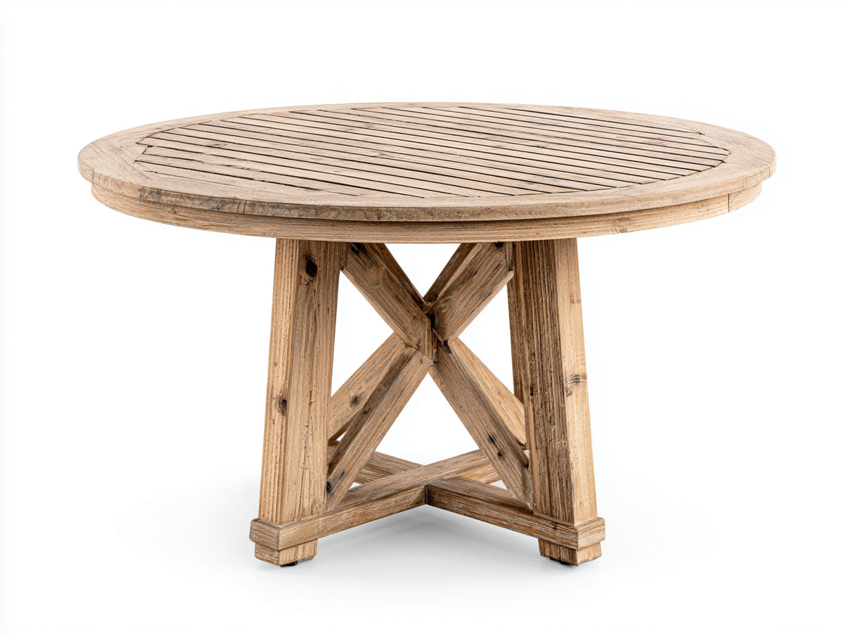 Mesas de jardín - mesa redonda de madera natural 100x100x75 cm - diseño rústico con base cruzada estilo clásico