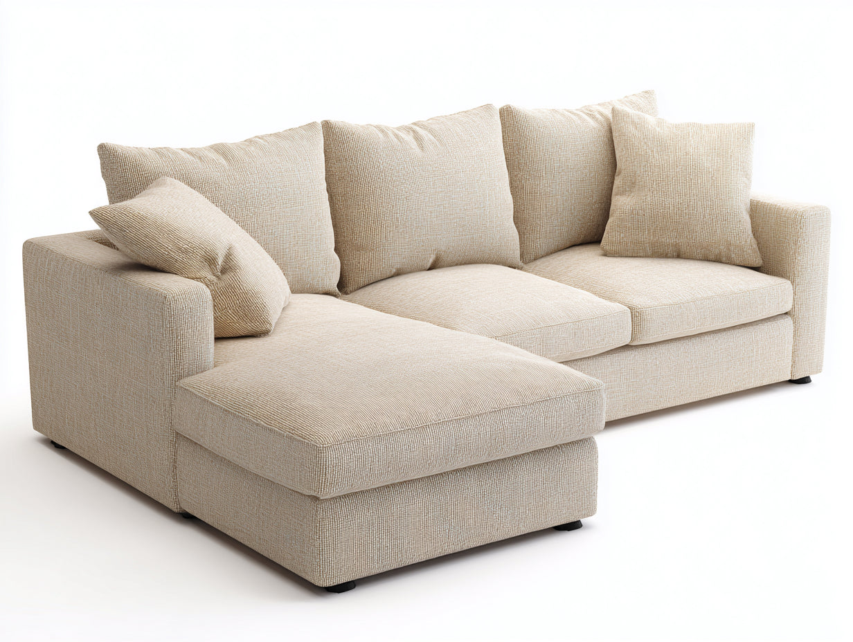Sofás de esquina tapizado tela beige estilo moderno modular 280x180x70 cm salón y descanso