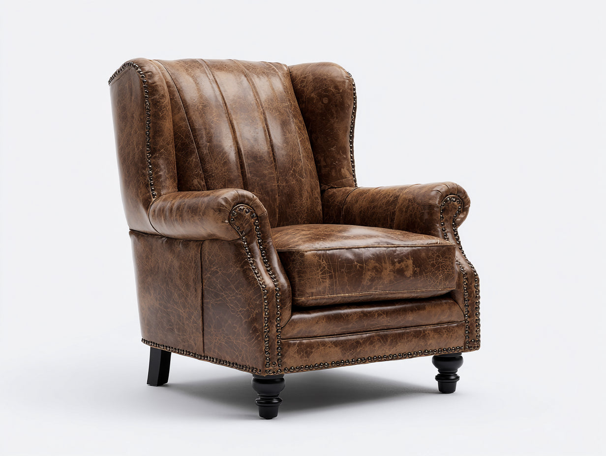 Sillones sillón de cuero estilo vintage tapizado marrón 80x85x105 cm diseño clásico funcional