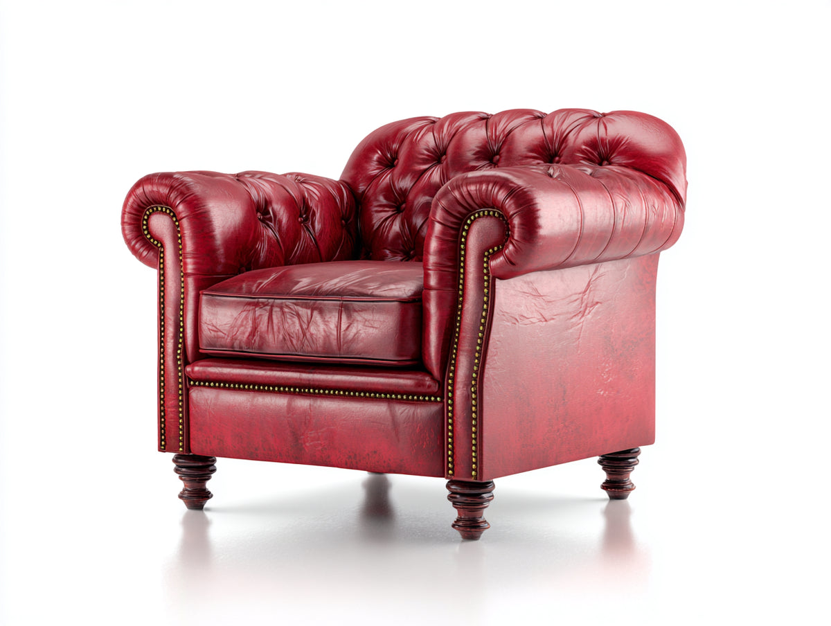 Sillones de cuero estilo Chesterfield tapizado rojo envejecido 85x90x100 cm diseño clásico con patas de madera