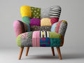 Sillón patchwork multicolor estilo moderno con patas de madera diseño tapizado artesanal 75x80x95 cm