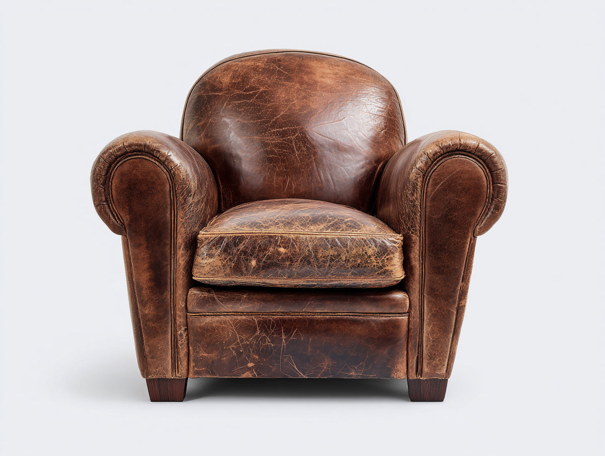 Sillones sillón individual cuero envejecido 85x90x95 cm - Marrón - Estilo vintage clásico