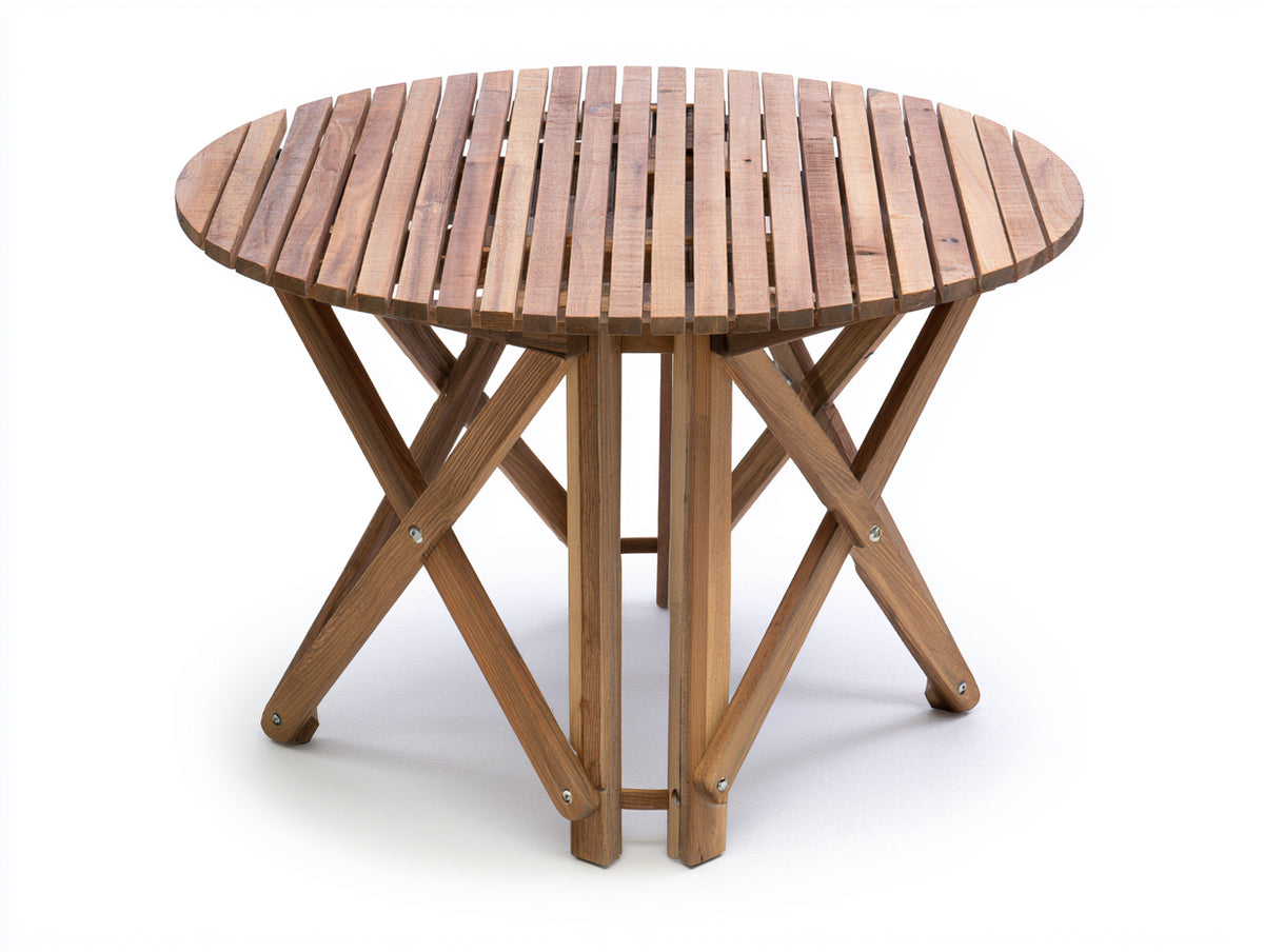 Mesas de jardín - mesa redonda plegable de madera natural 80x80x75 cm - diseño rústico con base cruzada