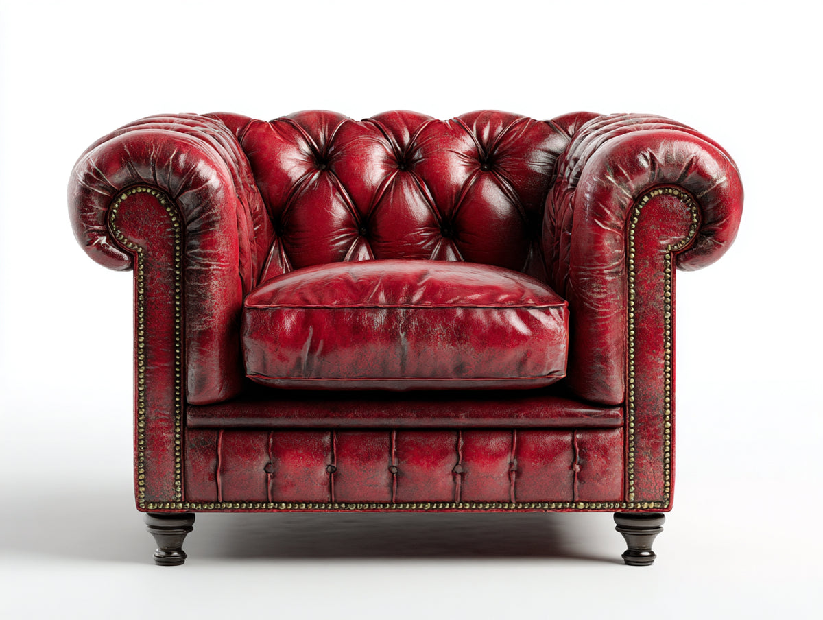 Sillones - sillón individual de cuero rojo envejecido estilo chesterfield 90x85x75 cm con diseño capitoné clásico