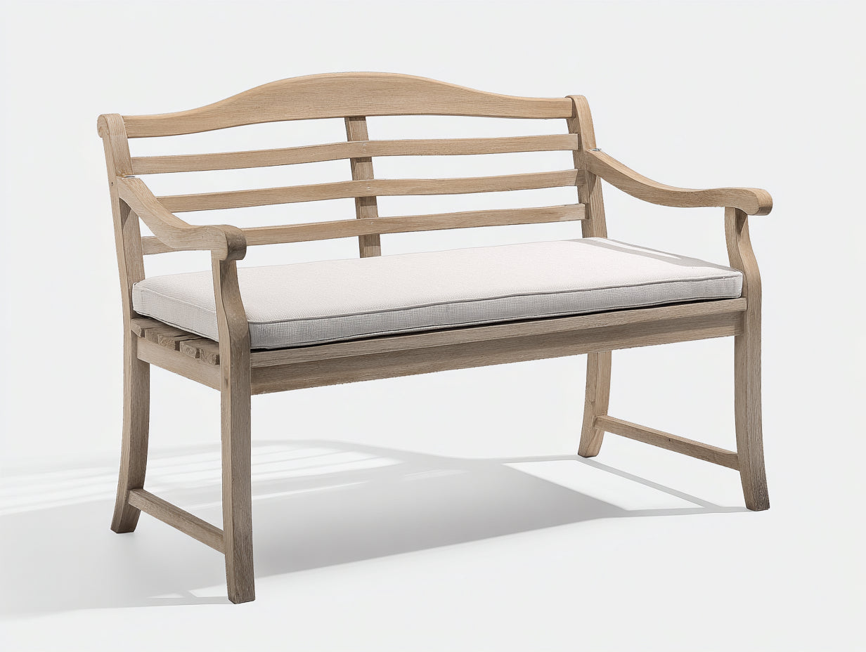 Bancos de jardín madera natural claro 130x55x85 cm diseño moderno con cojín asiento respaldo curvo y reposabrazos