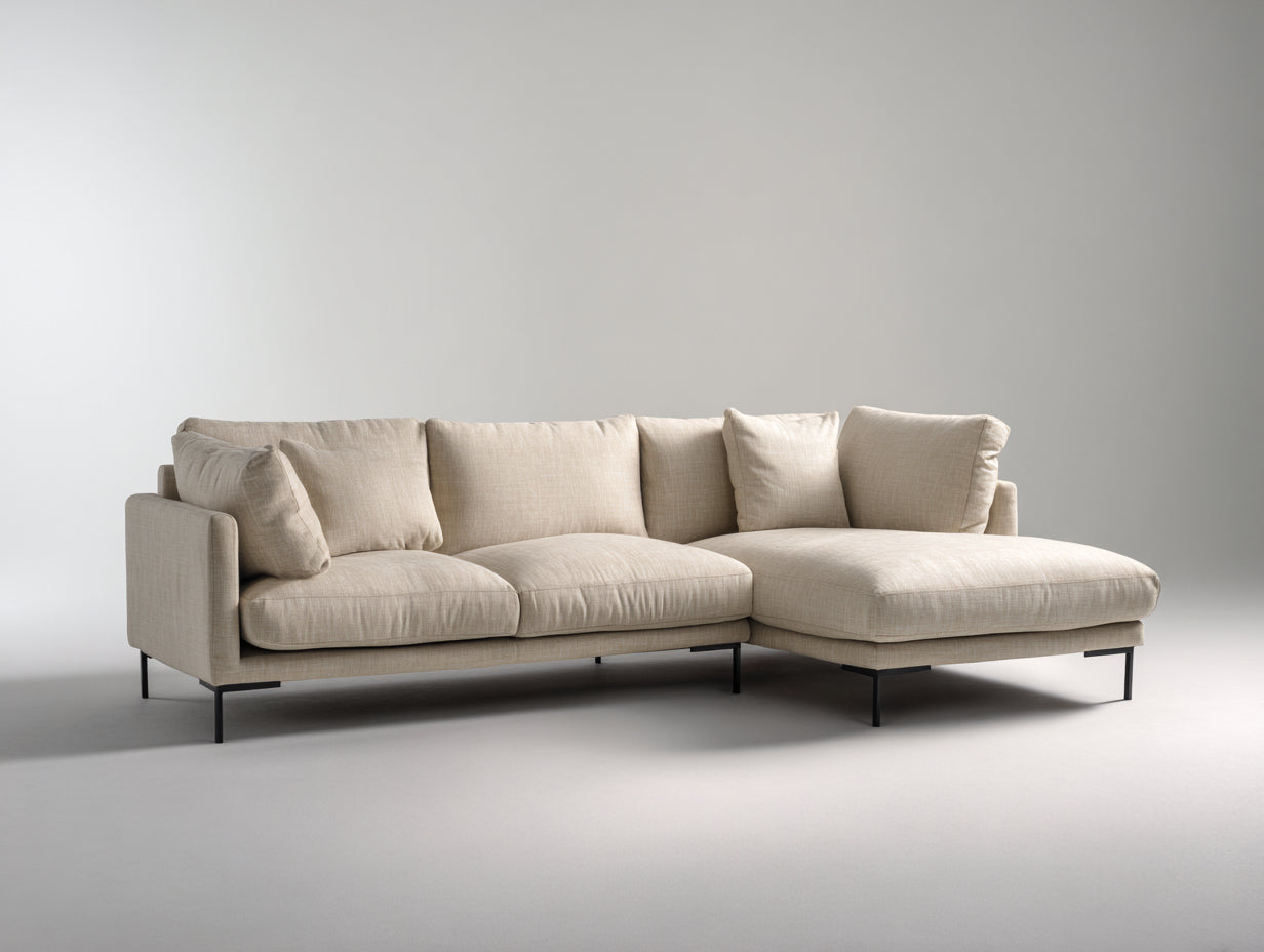 Sofás de esquina sofá en L tapizado tela de pana beige 225x155x85 cm - estilo moderno salón