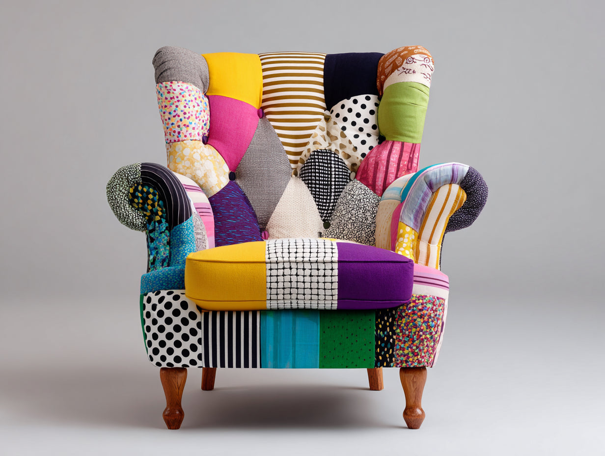 Sillones tapizado patchwork multicolor tela algodón estilo moderno 78x80x95 cm salón y lectura