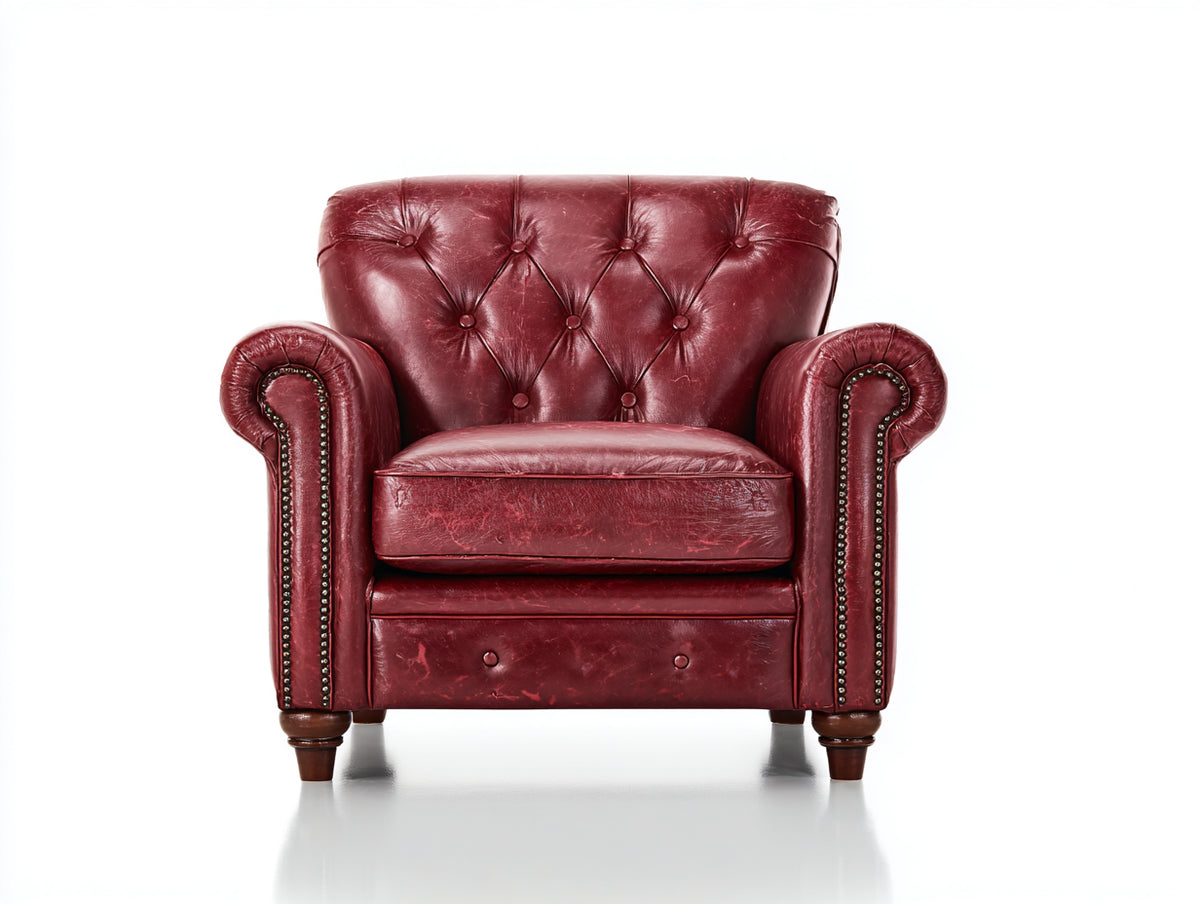 Sillones sillón individual cuero capitoné 85x90x95 cm - Rojo burdeos - Estilo Chesterfield clásico