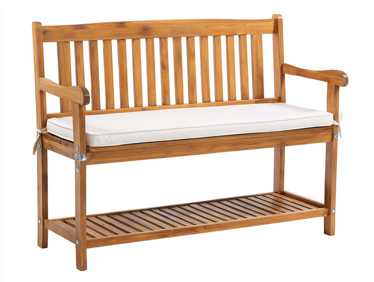 Bancos de jardín banco de madera con estante inferior y cojín 150x60x90 cm madera natural estilo clasico exterior